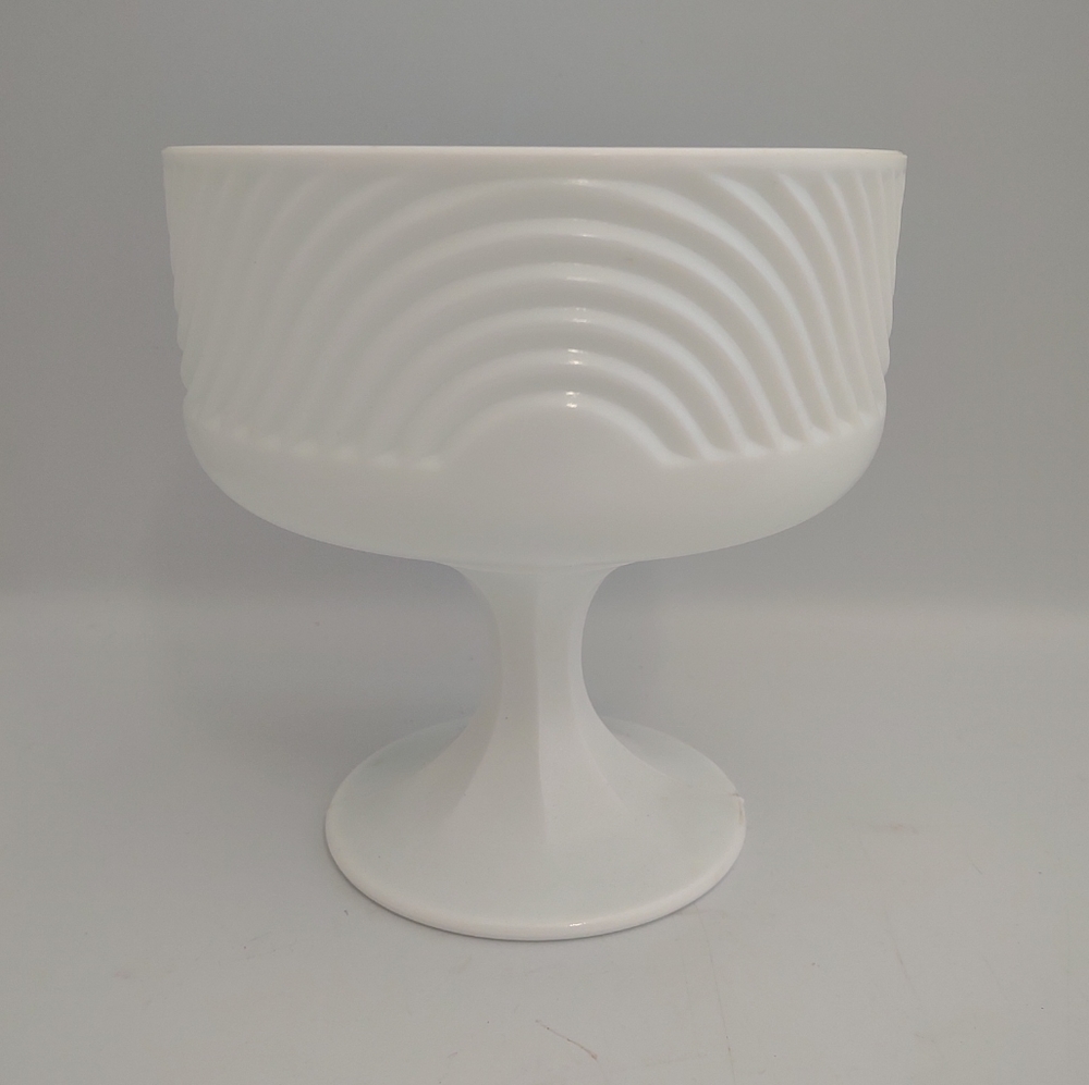Vintage E.O. Brody Milk Glass Wave Swirl Compote Pedestal Dish Bowl Planter 6"h